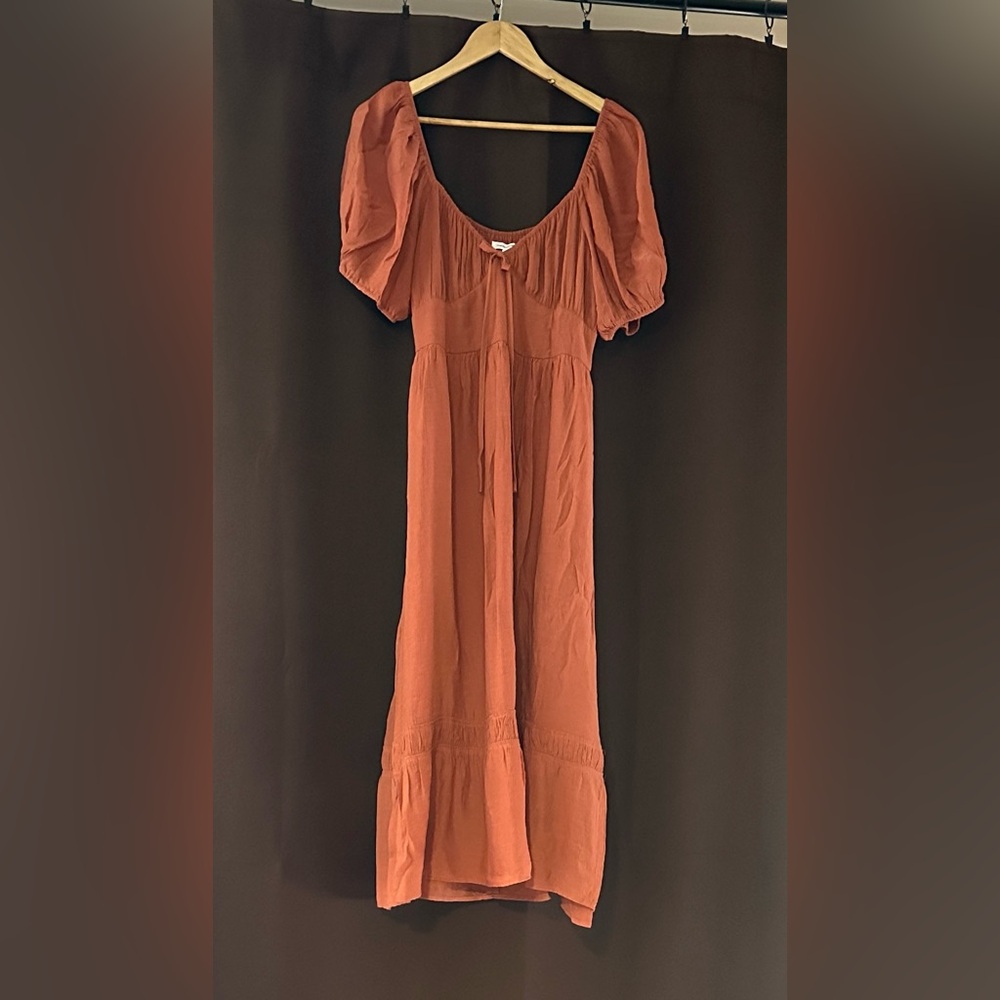 Mittoshop Rust Terra Cotta Dress with Puff Sleeves